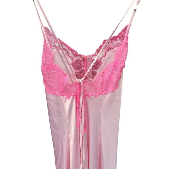SKIMS Woven Shine Lace Long Dress Cherry Blossom Pink XS Satin Slip - Picture 7 of 16